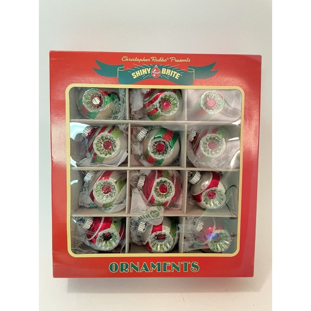 12 SHINY BRITE CHRISTOPHER RADKO INDENTED CHRISTMAS ORNAMENTS 2" 2013 NEW RED